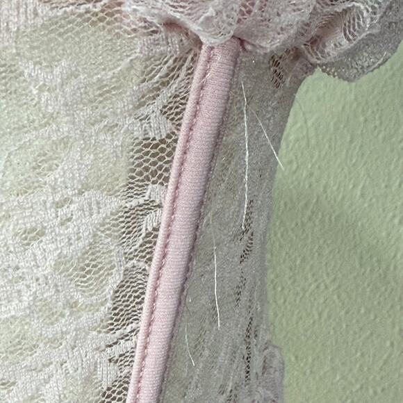 Pink Lace Sheer Ruffle Milkmaid Mini Dress Coquette Dolly Kei Fairy Himekaji XS - Picture 7 of 8